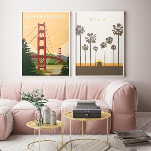 Cartoon London New York City Wall Art Landscape Canvas Painting Nordic Posters and Prints Pictures for Living Room Home Decor