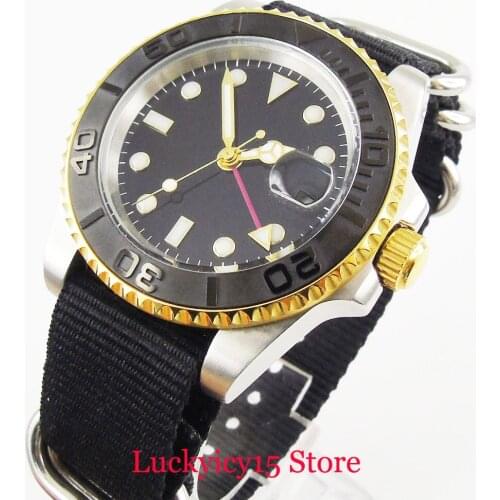 Nologo Mechanical Mens Watch Sapphire Crystal Ceramic Brushed Bezel Automatic Movement 40mm Wristwatch Nylon Strap