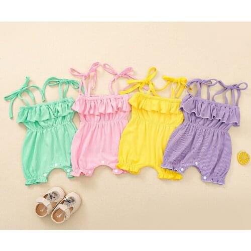 0-24M Solid Color Newborn Baby Girl Sleeveless Strap Cotton Romper Jumpsuit Playsuit Outfits Summer Clothes
