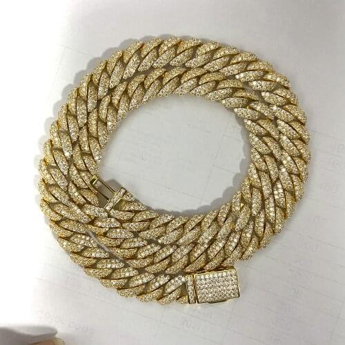 Mosangnai 20 Inch Sterling Silver Setting Iced Out Moissanite Diamond Cuban Link Chain Necklace