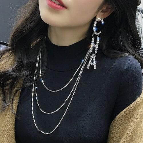 FORSEVEN Women Girl Delicate Shining Crystal Letter Pendant Earrings Claw Necklace Bride Noiva Weding Party Dress Jewelry