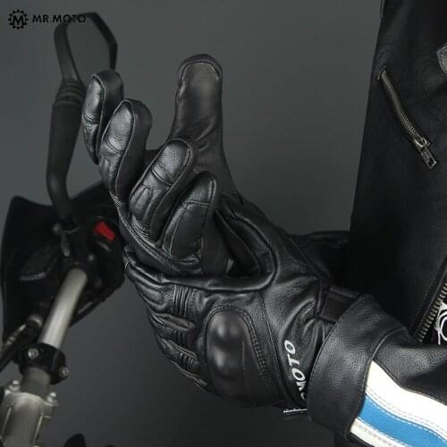 Winter warm motorcycle riding gloves mens full leather retro rider motorbike glove waterproof anti-fall Wearable Touch screen