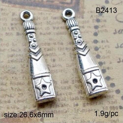 25pcs/lot 26x6mm Zinc Alloy Antique Silver Retro Bottle DIY Charms Pendants