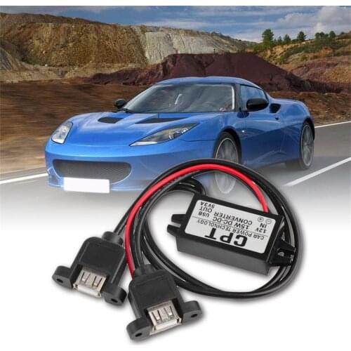 Dual USB Female Step Down Converter Regulator DC 12V to 5V 3A 15W Waterproof For Car with Overload Over Low Voltage protection