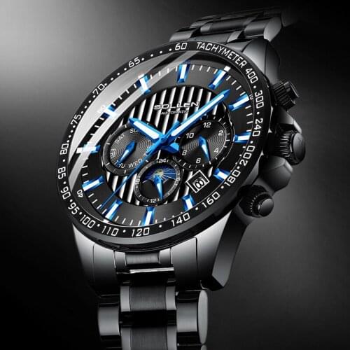 SOLLEN Switzerland Luxury Brand Mens Automatic Mechanical Watches Multi-function Luminous Waterproof Sapphire Clock SL608