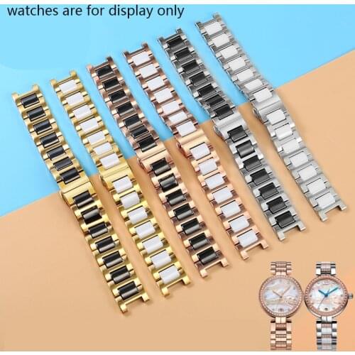 PEIYI 14 16 20mm Ceramic + Stainless Steel Fashion Watchband Concave interface Bracelet Replacement Belt For Womens Watch Chain