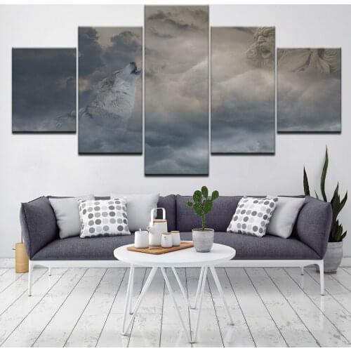 Modern Modular Wall Painting Art Picture Paint on Canvas home decor for living room Wolves In The Mountains Roar 5 piece Artwork
