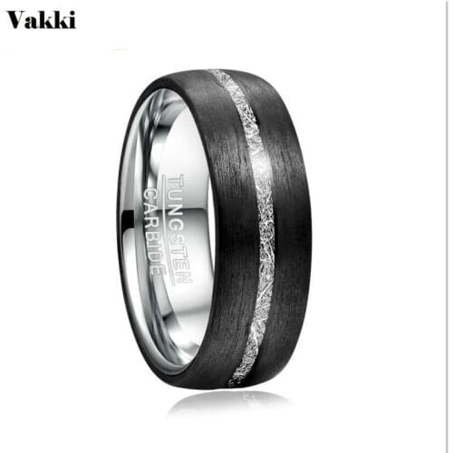 BONLAVIE 8mm Width Mens Tungsten Carbide Ring Inlaid Carbon Fiber + Imitation Vermiculite Tungsten Steel Ring Wedding Band Ring