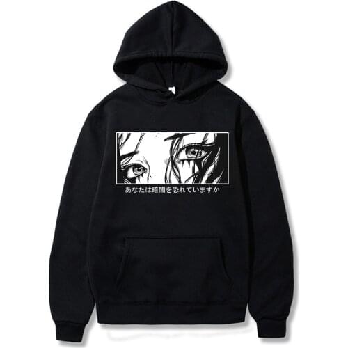 Japanese Horror Letter Hip-hop Women/men Long Sleeve Harajuku Hooded Sweatshirt Unisex