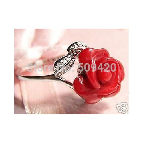 Wonderful red Coral Flower Ring size 6.7.8