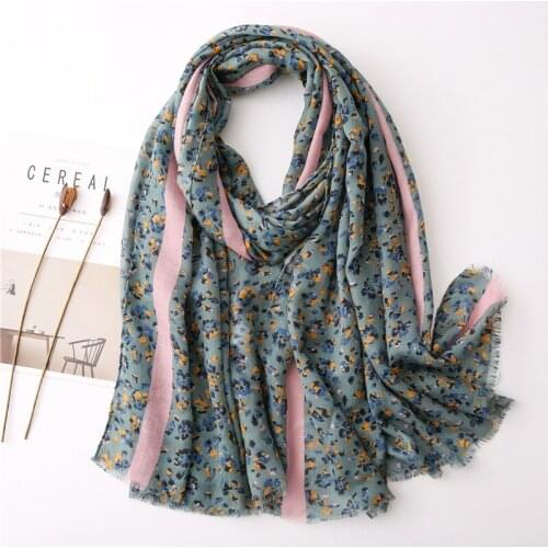 Women Floral Print Scarf Girls Flower Dots Printed Scarves Soft Spring Summer Cape Shawl Wrap Long Scarf Green Scarf Pink Stripe