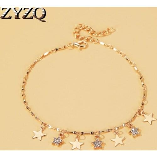 ZYZQ Summer New Simple Five-Pointed Star Beach Barefoot Sandals Anklet Beach Wild Star Tassel Female Ankle