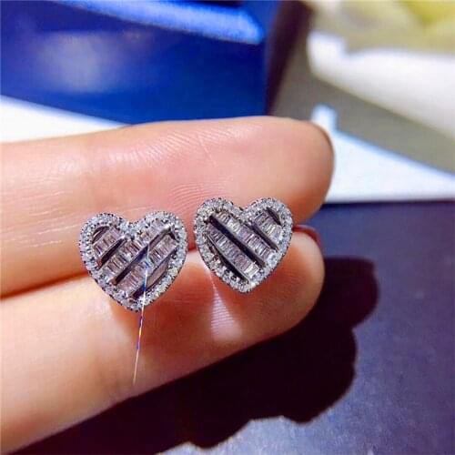 Cute Heart Stone White Zircon Earrings For Women Wedding Jewelry Vintage Fashion Silver Color Crystal Earring Female Luxury Gift