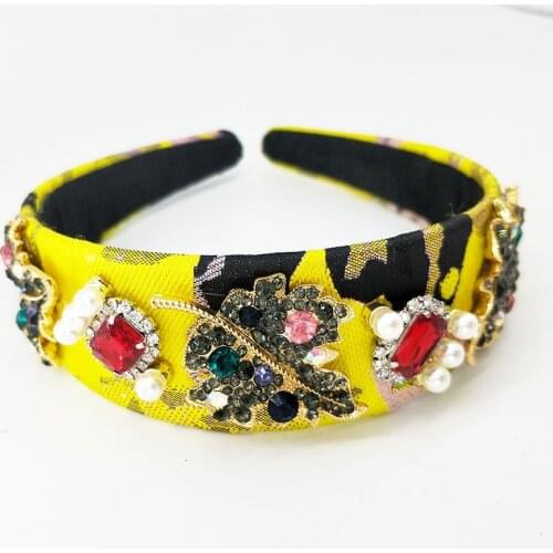 Fashion Gold Metal Leaf Headband Vintage red crystal Hairband for Women Wedding Tiara Elegant Silver Leaves