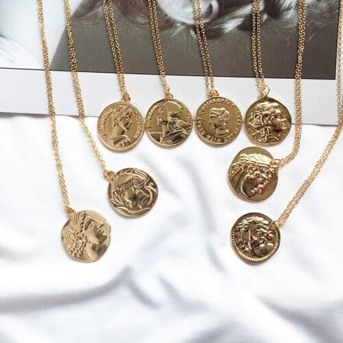 Vintage Coin Chain Choker Necklace For Women Gold Color Fashion Portrait Chunky Chain Necklaces Jewelry Bridesmaid Gift BFF