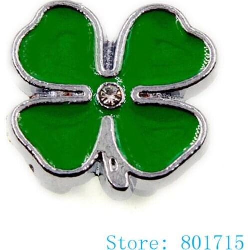 10pcs SL511 Clover luck grass Internal Dia. 10mm slide Charms fit 10mm wristband pet collar key chain Jewelry Finding