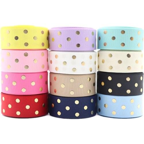 10 Yards 1" 25MM Grosgrain Ribbon Gold Polka Dots Printed Ribbon For Hair Bows DIY Crafts Handmade Accessories Y2021042301