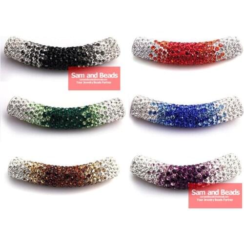 45MM Disco Pave Long Crystal Tube Bending Beads for Bracelet Free Shipping 5Pcs Wholesale 6 Gradient Colors ST50