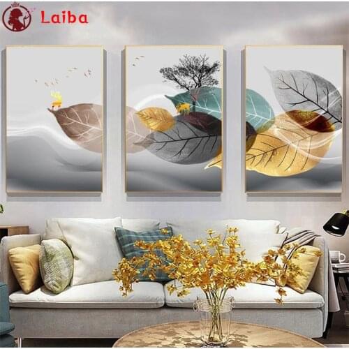 5D DIY Diamond Painting Abstract art, colorful leaves, deer cross stitch mosaic full square/round diamond embroidery painting