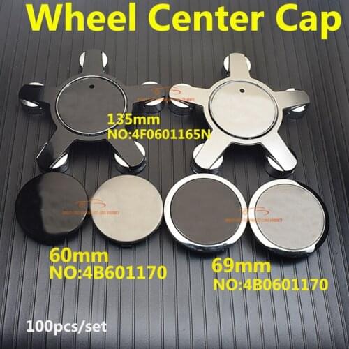 ABS 100pcs Car Wheel Center Hub Caps 60MM 69MM 135MM 5Clips Black/Gray For Audi A5 A6 A7 A8 Q5 R8 S4 S5 S6 Q3 Q5 Q6