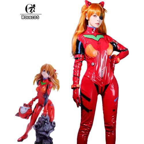 ROLECOS Anime EVA Cosplay Costume EVA Asuka Langley Soryu Cosplay Costume Sexy Jumpsuit Women Red Bodysuit Halloween Headwear