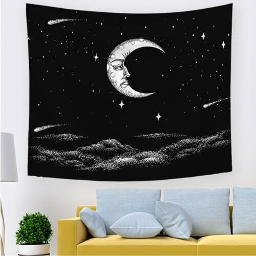 White Black Sun Moon Mandala Tapestry Wall Hanging Celestial Wall Tapestry Hippie Wall Carpets Dorm Decor Psychedelic Wandkleed