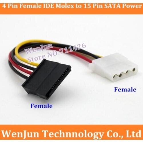 Free Shipping 4 Pin Female IDE Molex to 15 Pin Female Serial ATA SATA Power Converter Adapter Cable 500pcs/lot