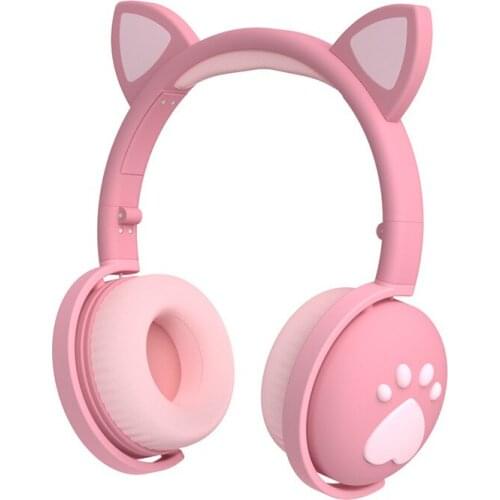 Wireless Children Headphones Bluetooth Kids Headset Cute LED Cat Ear Girls Gift Gamer Pink HIFI Stereo Bass 3.5mm Plug With Mic