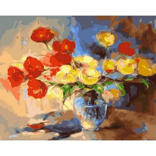 Frameless picture oil painting by numbers wall decor diy painting on canvas for home decor 4050 red and yellow peony