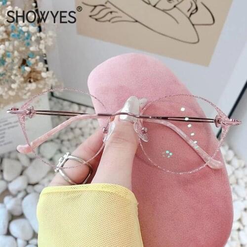 Big Round Rimless Glasses Women Myopia Eyeglasses Diamond Prescription Eye Glasses Photochromic Clear Anti Blue Computer 852