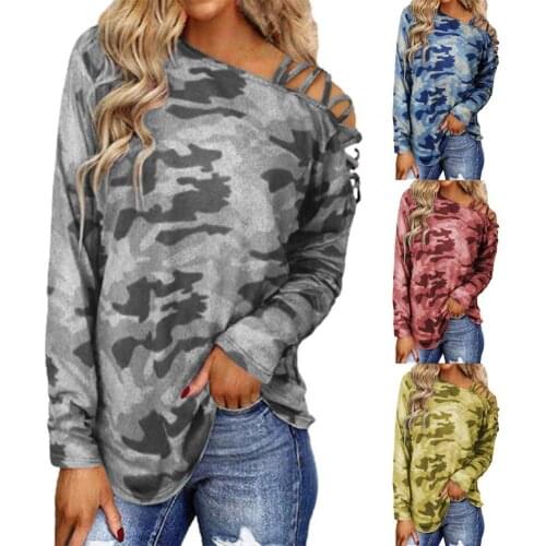 Quick Drying Crossed Straps Camouflage Printed Women Top for Work Simple