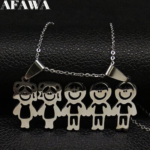 3 Boys 2 Girl Family Stainless Steel Chain Necklaces for Women Silver Color Statement Necklace Jewelry collar hombre N371S01