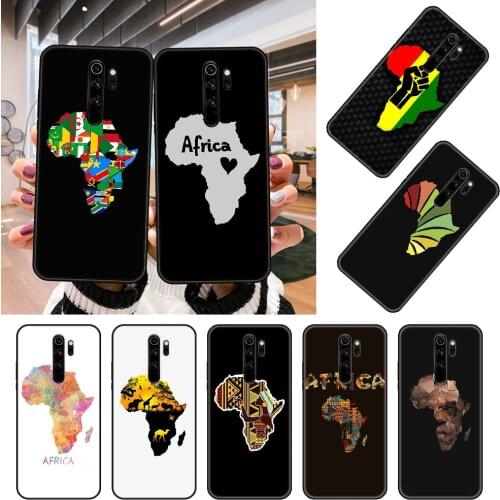 Phone Case For Xiaomi Redmi 8 8A 7A 7 K20 Note 9 9S Pro 4 5 Plus Black Cover Back Luxury Coque Silicone Africa Map Contour