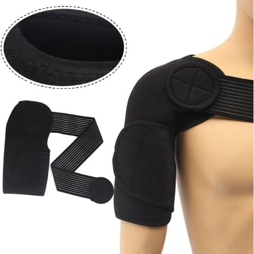 Black Adjustable Pad Sport Single Shoulder Brace Support Strap Wrap Belt Single Single Shoulder Support Back Brace Guard Strap