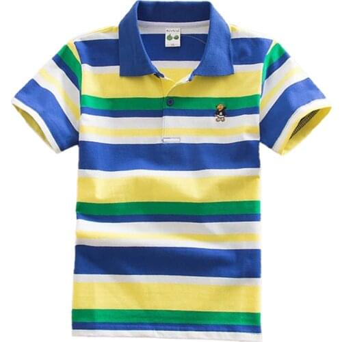 Yauamdb Kids Polo Shirts Summer 2-15y Boys Girls Tops Tees Short Sleeve Cartoon Stripe Fashion Childrens Clothes Ly24