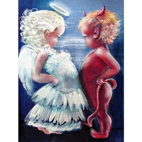 Diy Diamond painting Full Square Round 5D Diamond embroidery angel and demon Cross stitch Full Diamond mosaic art stickerZP-2484