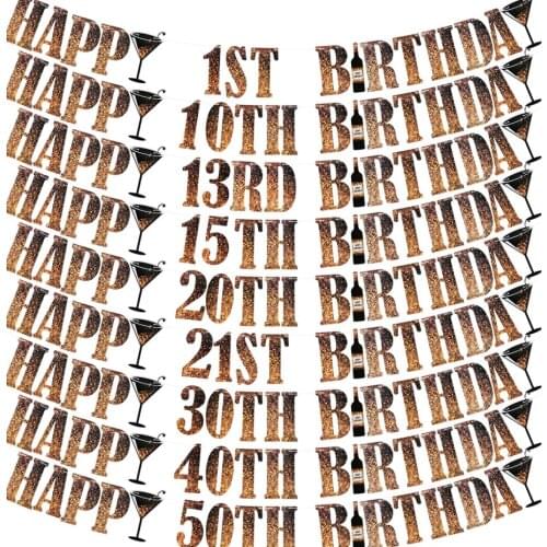 1 10 18 21 30 40 Happy Birthday Party Banner Paper Garland Hanging Kids Adult Anniversary Party Decoration Baby Shower Supplies
