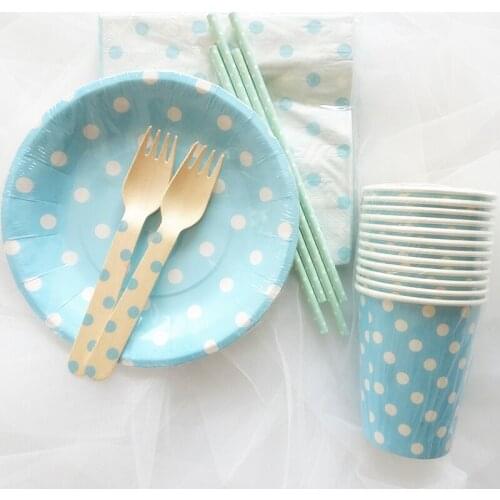 Light Blue Boys Tray Children Dot Birthday Disposable Decorative Tableware Wallpapers Pull Flag Fresh Party Banquet party tulle