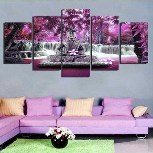 Canvas painting Buddha Purple Personality Art Poster Living Room Decoration Sofa Background Wallpaper 3D Stereo Wall