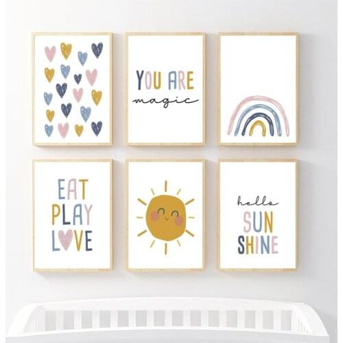Canvas Painting Cartoon Sun Rainbow Posters and Prints Wall Art Poster Decoration Picture Childrens Room for Home Decoration