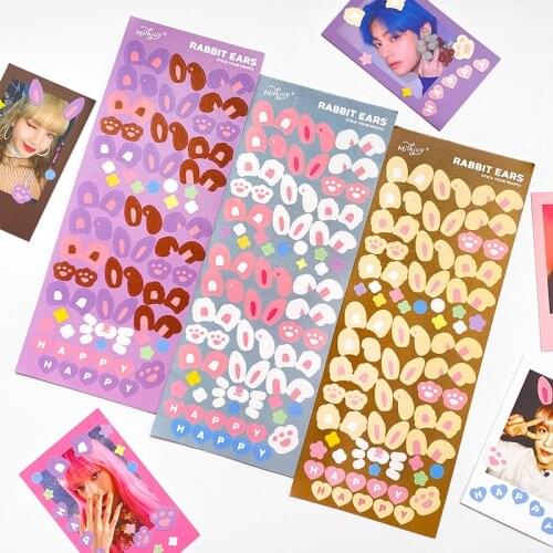 Kawaii Rabbit Ears Decorative Stickers DIY Photo Album Scrapbooking Journal Happy Plan Collage Cute Stationery Sticker