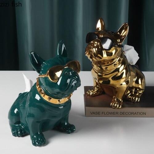 Ceramic Animals Tissue Box Dog Storage Ornaments Home Decoration Desktop Statue Crafts Tissue Storage Box Decoration Furnishings
