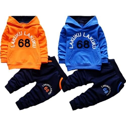 Autumn Kids Clothing Sets 68 Letter Boys Suit Clothing Cotton Hooded Sweatshirt Coats + Pants 2Pcs Suit Birthday Present Clothes