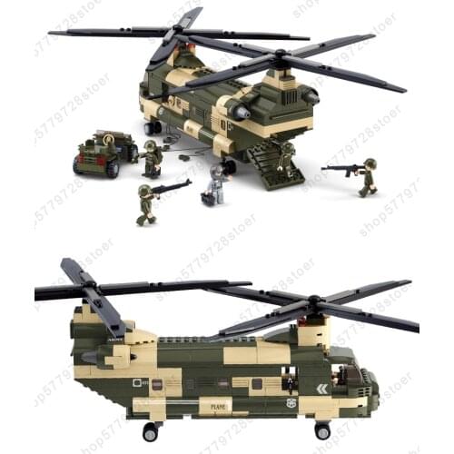 New SLuban DIY Transport Helicopter Model Building Block Educational Toy Childrens Assembled Minifigures Toy Boy Gift For Kids