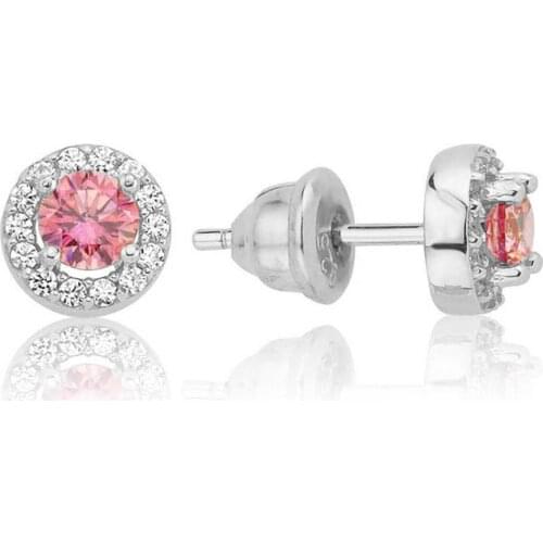 Valori Jewels 0.50 Carat, Zirconia Pink And White Round Gemstone, Rhodium Plated, Sterling Silver Earrings