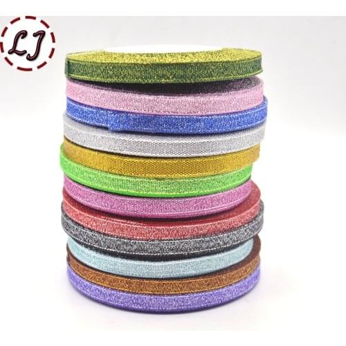 Brand high quality 1/4''(6mm) 12 color Silver gold Glitter ribbon webbing for wedding craft bow gift decoration Wrapping riband