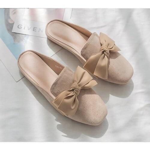 Summer new bow tie lazy outdoor sandals women wear fashionable and versatile flat bottomed Baotou half slippers