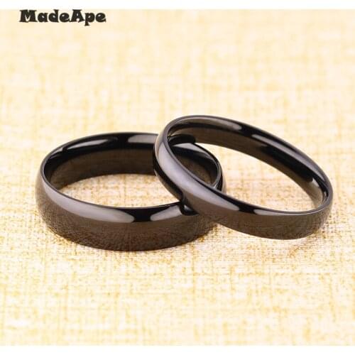 MadApe Fashion Black Rose Gold Women Men Polished Stainless Steel Ring Convention Jewelry Wedding Band Ring Valentine Gift
