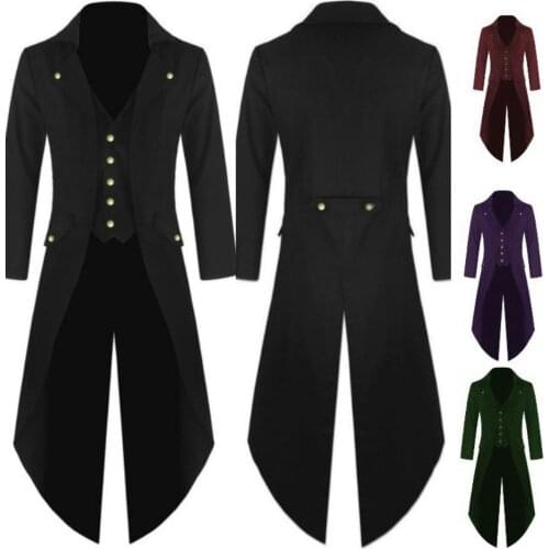 Men Medieval Renaissance Cosplay Costume Solid Color Long Uniform Coat Medieval Solid Color Long Uniform Coat
