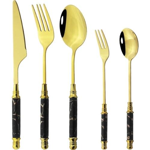 Black Gold Tableware Set Ceramic Handle Fork Spoon Knife Set Stainless Steel Cutlery Set Dishwasher Safe Dinnerware Dinner Sets